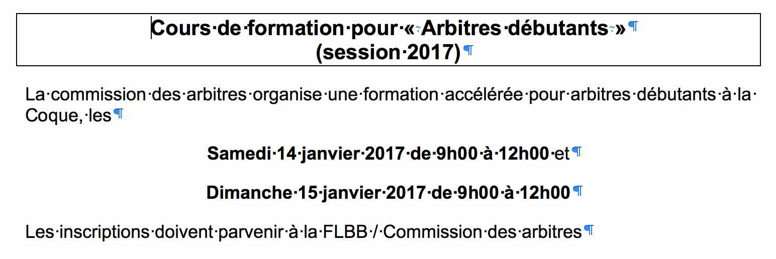 Cours de formation pour « Arbitres débutants »