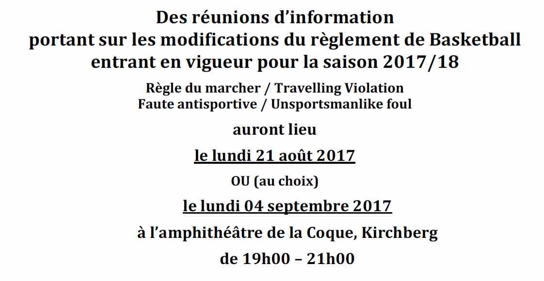 Réunions d’information portant sur les modifications du règlement