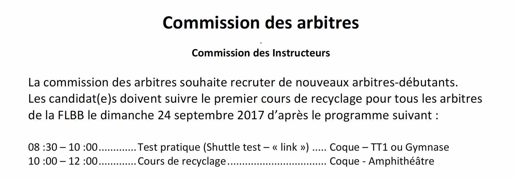 Cours de formation "Arbitres-débutants"