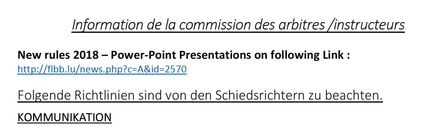 Information de la commission des arbitres /instructeurs
