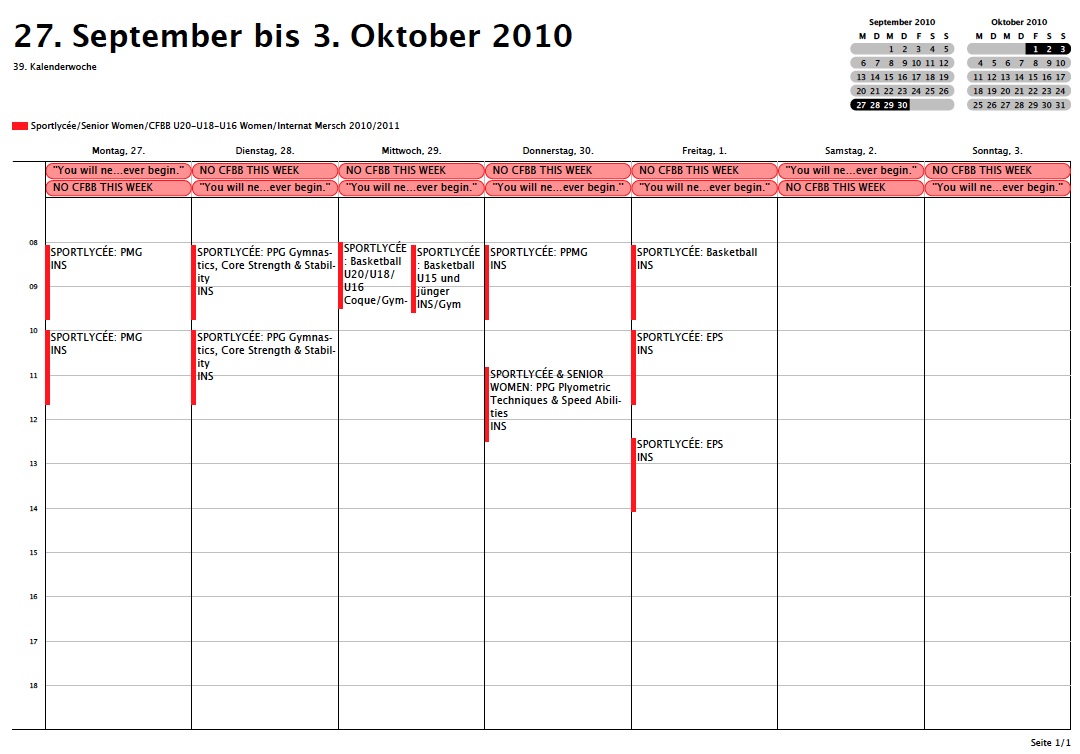 Sportlycée Wochenplan